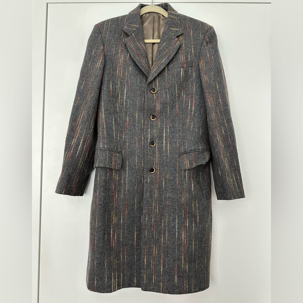 Charcoal Gray Trench Coat with Notched Lapels. Size 46